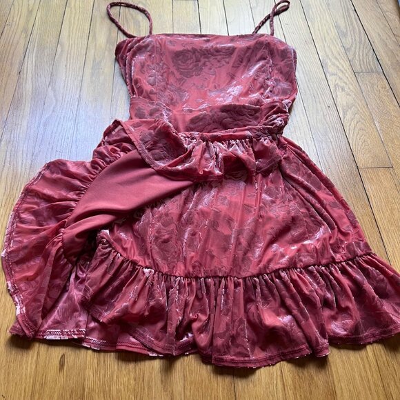 Intimately Free People Size S Pink Blush Velvet Floral Ruffled Mini Dress - Picture 10 of 15